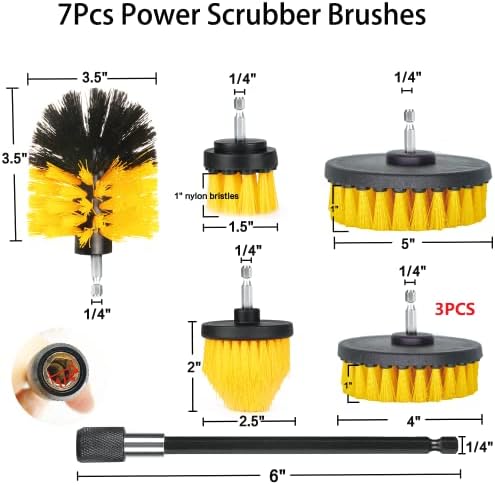 8 Pack Drill Brush Attachment Set, 1/4in Power Scrubber Brush+ Extend Long Rod - Image 2