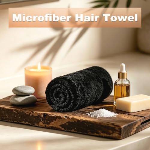Puomue Black Salon Towels, Super Soft and Absorbent Microfiber Hair Towel - Image 3