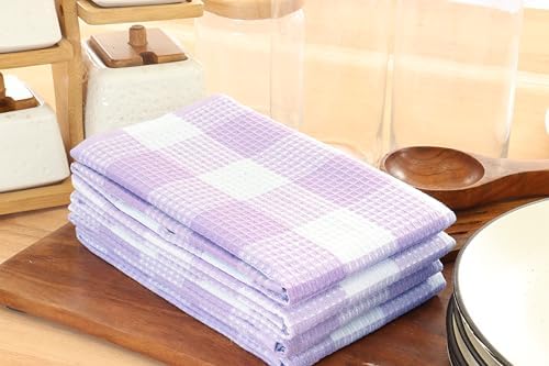 Waffle Weave Plaid Dish Cloth, DishTowel 15x25"Set of 6 - Image 4
