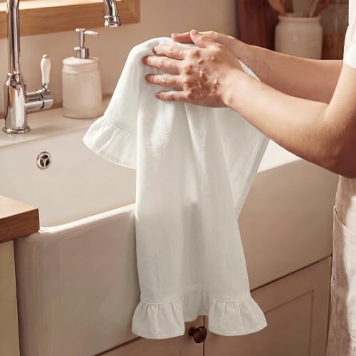 HunnmingRe White Kitchen Towels Set of 2, Retro Ruffled Dish Towels - Image 6