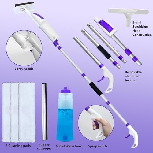 Spray Window Squeegee with 60" Extension Pole, Window Cleaning Squeegee Kit- - Image 2
