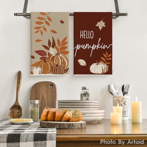 Artoid Mode Maple Leaves Pumpkin Fall Kitchen Towels Set of 4 18x26 Inch - Image 2