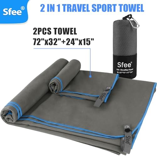 Sfee 2 Pack Microfiber Travel Towel, Quick Dry Camping Towel Large Beach Towel - Image 6