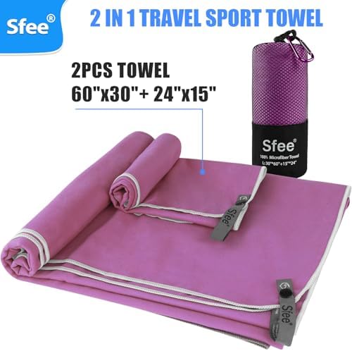 Sfee 2 Pack Microfiber Travel Towel, Quick Dry Camping Towel Large Beach Towel - Image 3