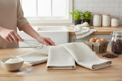 Ivory Cream White Kitchen Dish Towels, 100% Cotton - Image 4