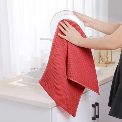 Homaxy 100% Cotton Waffle Weave Kitchen Towels, Brick Red - Image 4