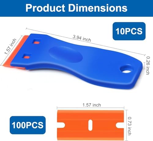 10 Pcs Razor Scraper with 100 Pcs Plastic Blades, Plastic Razor Blade Scraper - Image 2