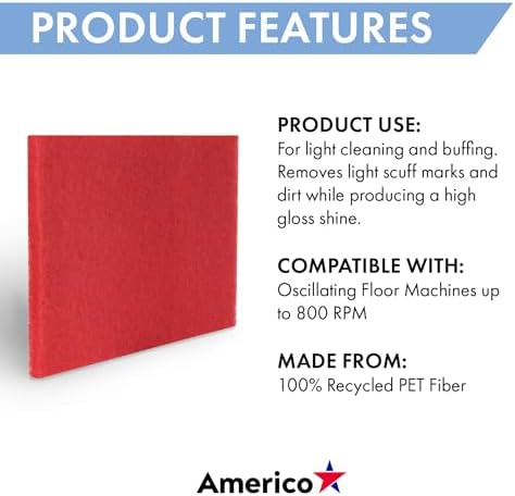 Americo Red Buffer Floor Pad, for Light Cleaning and Buffing, 5 Pads/Case - Image 4
