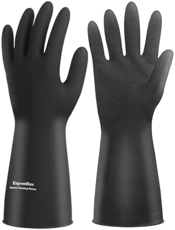 Heavy-Duty Thick Black Rubber Cleaning Gloves, 2 Pairs by Exprosiflux