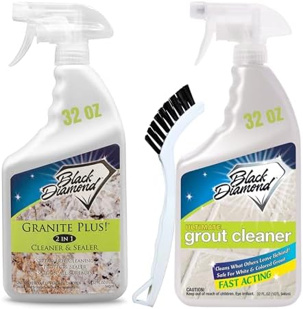 Granite Plus Cleaner & Sealer + Ultimate Grout Cleaner W/ Brush, 2 Quarts by BlackDiamondStoneworks