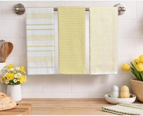 Yellow White Kitchen Hand Dish Towels: Oversized 28" x 16", 100% Cotton Cloth - Image 2
