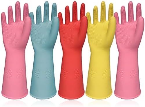 Kitchen Dish Washing Gloves 5 Pairs Rubber Cleaning Reusable Gloves Large by Orerered