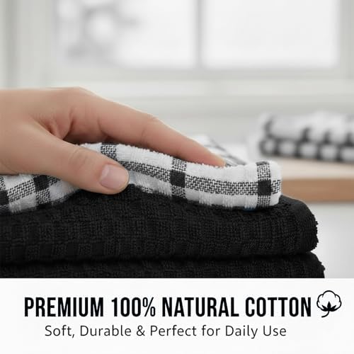 GOLD TEXTILES Kitchen Towels 12 Pack, Waffle Weave Cotton - Image 2