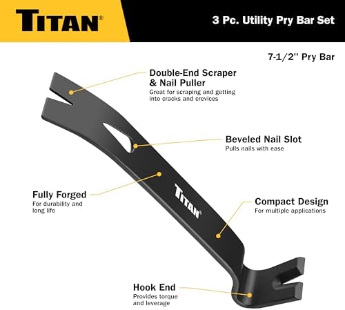 Titan 17121 3-Piece Flat Pry Bar set, 7.5" & 9.5"Utility Claw Bars - Image 3