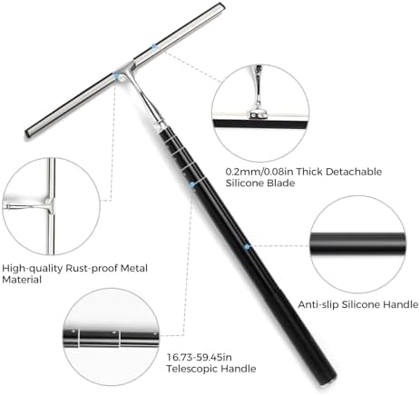 17“- 60" Extendable Long Handle 2-in-1 Window Squeegee Silver - Image 4