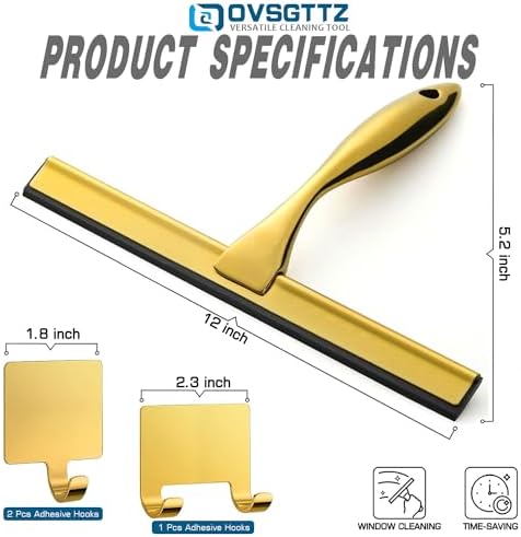 Shower Squeegee for Glass Doors, Stainless Steel, 12 Inch, 3 Hooks - Image 6