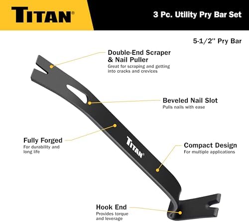 Titan 17121 3-Piece Flat Pry Bar set, 7.5" & 9.5"Utility Claw Bars - Image 4