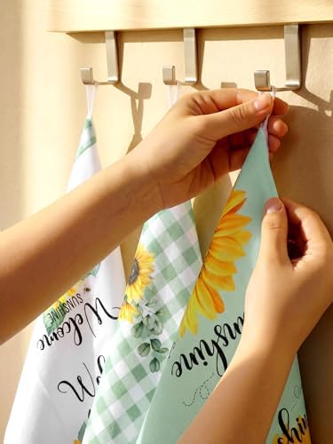 Bencailor 4 Pcs Sunflower Kitchen Towels Sage Green Hand Dish Towels Gifts - Image 4