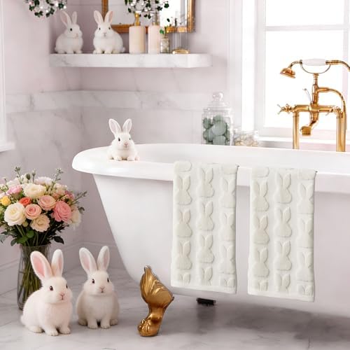 2 Pack Easter Hand Towels White Rabbit Cotton Bathroom Towel Decorative - Image 3