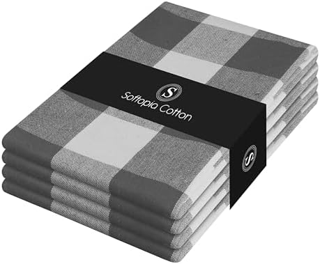 Grey Buffalo Check Plaid Kitchen Towels, 4 Pack, 100% Cotton, 16x26 Inches by SoftopiaCotton