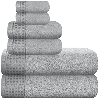 GLAMBURG 100% Cotton Ultra Soft 6 Pack Towel Set, Contains 2 Bath Towels 28x55 by GLAMBURG