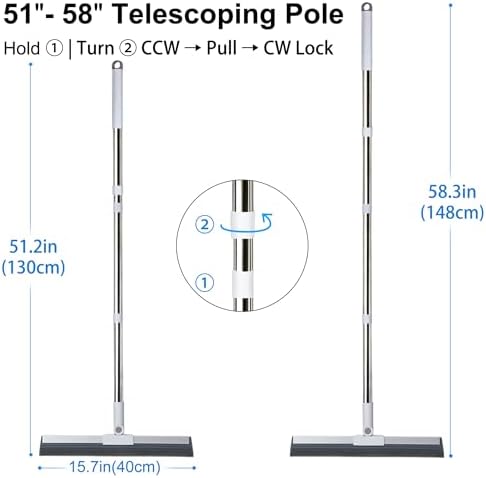 Floor Squeegee with 51"-58" Telescoping Handle & 180° Rotating Head, Water - Image 4