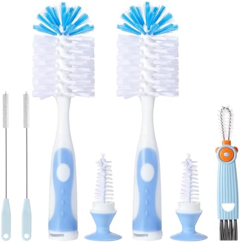 Nylon Baby Bottle Brush, Suction Base, Hidden Cleaner & Straw Brush by AnivonaDirect