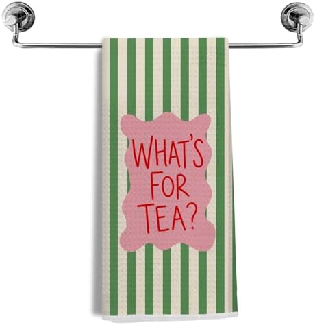Trendy Funky Pink and Green Striped Kitchen Towels 16x24 Inch, Whimsical by NEGIGA