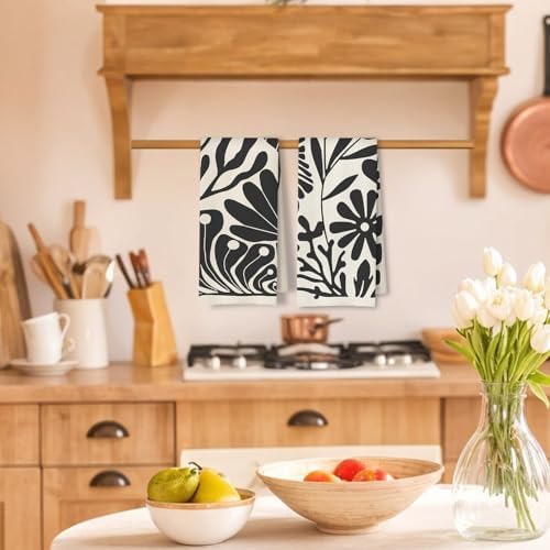 Abstract Boho Neutral Floral Kitchen Towels Set of 2, 70s Retro Groovy Beige - Image 2