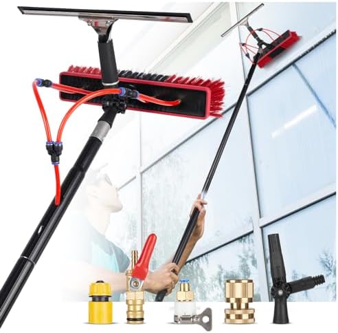 16.5ft Water Fed Pole Kit, Rotatable Solar Panel Cleaning Brush & Squeegee by ZKUAOGDI
