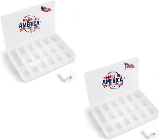 2PACK Embroidery Floss Organizer Box with 50 Cardboard Bobbins - 17 Compartments Clear embroidery thread and Beads organizer box, Snap-Tight Clear Sewing Organizer - Jewelry Bead Holder (Made in USA)