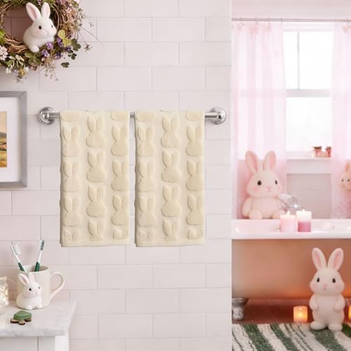 2 Pack Easter Hand Towels Beige Rabbit Cotton Bathroom Towel Decorative - Image 4