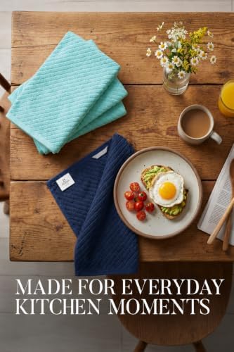 Bumble Kitchen Towels, 100% Cotton, Dish Towels Aqua Navy - Image 2