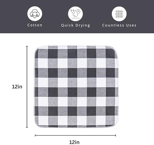 Waffle Weave Plaid Dish Cloth, Dish Cloth 12x12"S/6 - Image 2