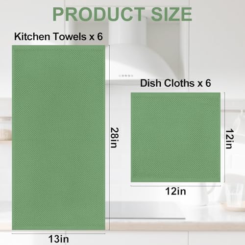 Homaxy 12 Pack 100% Cotton Kitchen Towels and Dishcloths Set, Grass Green - Image 4
