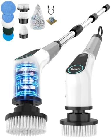 Dovety Electric Spin Scrubber, Extendable Handle, 8 Brush Heads-WH by Dovety