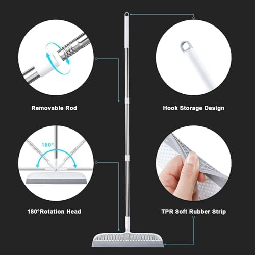 Rubber Floor Squeegee Broom for Pet Hair, 51.77" Long Handle - Image 6