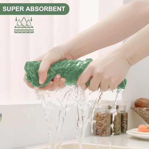 Homaxy 100% Cotton Terry Kitchen Towels, Grass Green - Image 2
