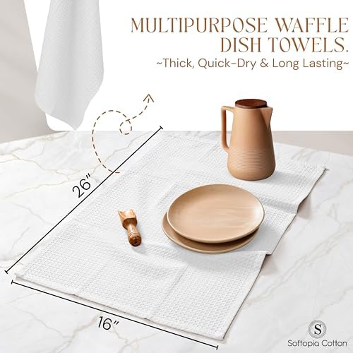 White Waffle Kitchen Dish Towels 100% Cotton, Quick Drying, Bar & Hand Towels - Image 6