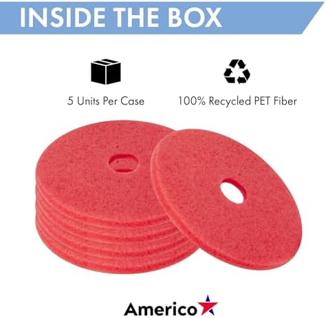 Americo Red Buffer Floor Pad, for Light Cleaning and Buffing, 3.25" Center Hole - Image 3