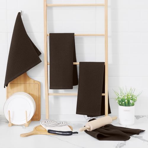 Homaxy 100% Cotton Waffle Weave Kitchen Towels, Dark Brown - Image 6
