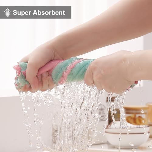 Homaxy 12 Pack Super Soft Dish Cloths, Dark Green & Pink - Image 5