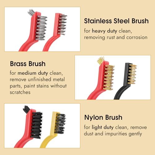 Wire Brush for Cleaning, Small Brass Steel Nylon Brush, Metal Rust Remover - Image 3