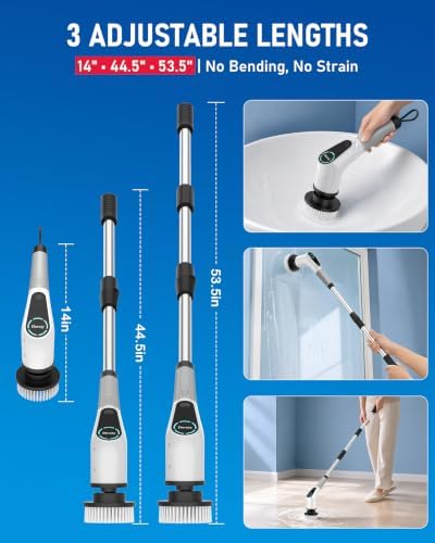 Dovety Electric Spin Scrubber, Extendable Handle, 8 Brush Heads-WH - Image 3