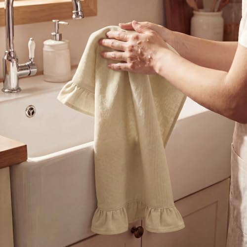 HunnmingRe Beige Kitchen Towels Set of 2, Retro Ruffled Dish Towels - Image 6