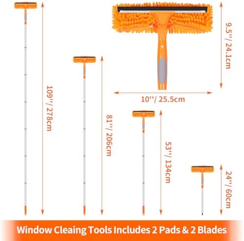 109" Window Cleaning Squeegee Kit, Professional 2 in 1 Squeegee Window Cleaner - Image 4