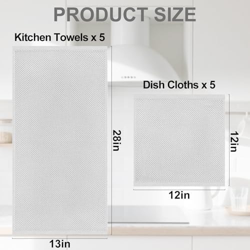 Homaxy 10 Pack 100% Cotton Kitchen Towels and Dishcloths Set, Light Gray - Image 4