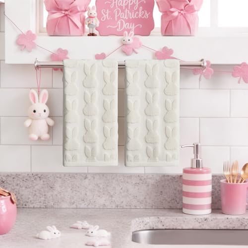 2 Pack Easter Hand Towels White Rabbit Cotton Bathroom Towel Decorative - Image 2