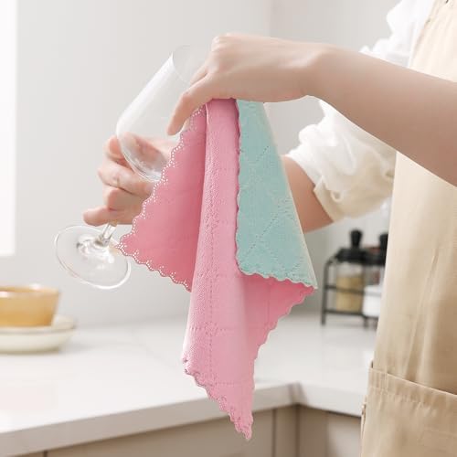 Homaxy 12 Pack Super Soft Dish Cloths, Dark Green & Pink - Image 2