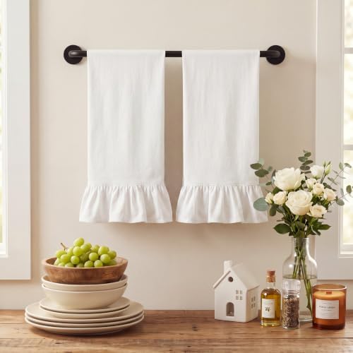 HunnmingRe White Kitchen Towels Set of 2, Retro Ruffled Dish Towels - Image 4